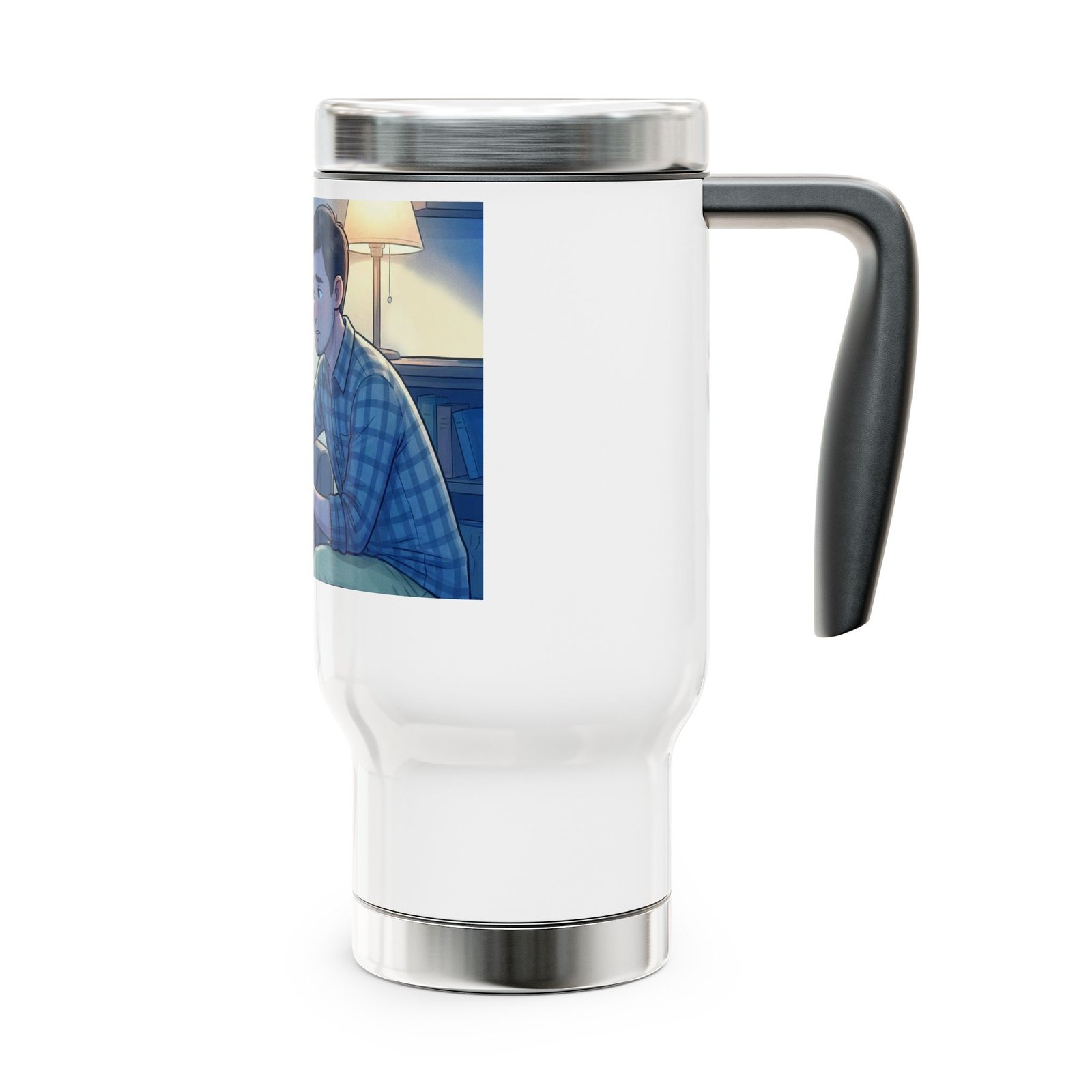 Travel Mug — Dad Comforting Son Nighttime Illustration Stainless Steel 14oz - Image 4