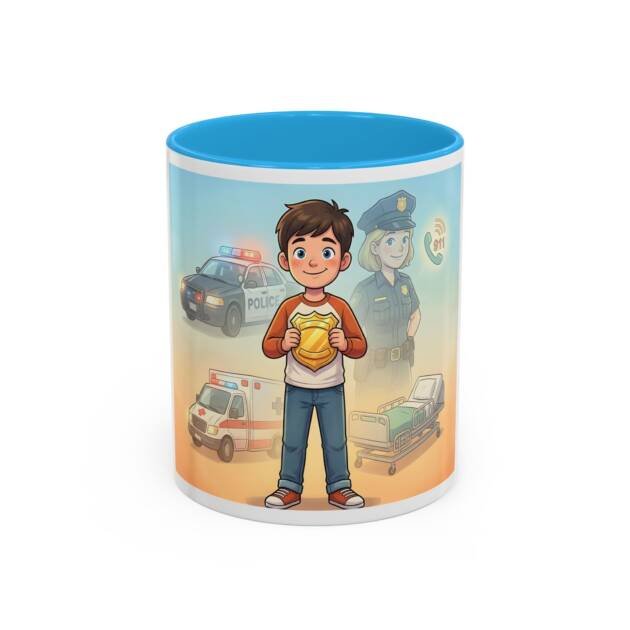 Hero Kid Police Tribute Mug — Two-Tone Accent Coffee Cup (11oz/15oz)