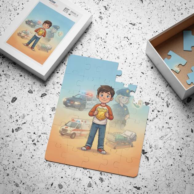 30-Piece Kids Puzzle — Little Hero with Police & Ambulance Rescue Scene