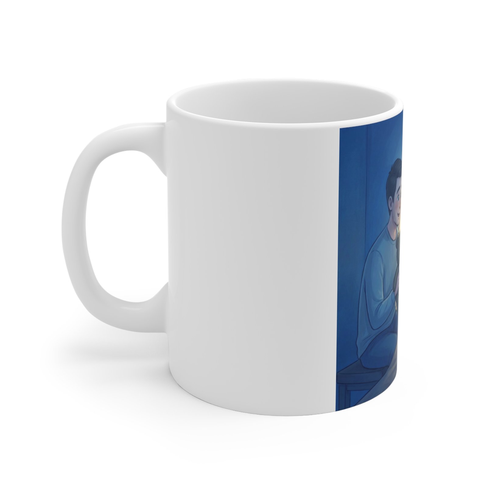 11oz Mug — Bedtime Story Dad and Son Illustration - Image 2