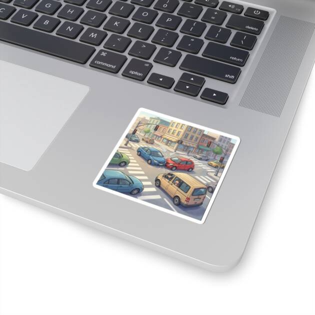 City Traffic Sticker — Cute Urban Intersection Car Illustration (Kiss-Cut)