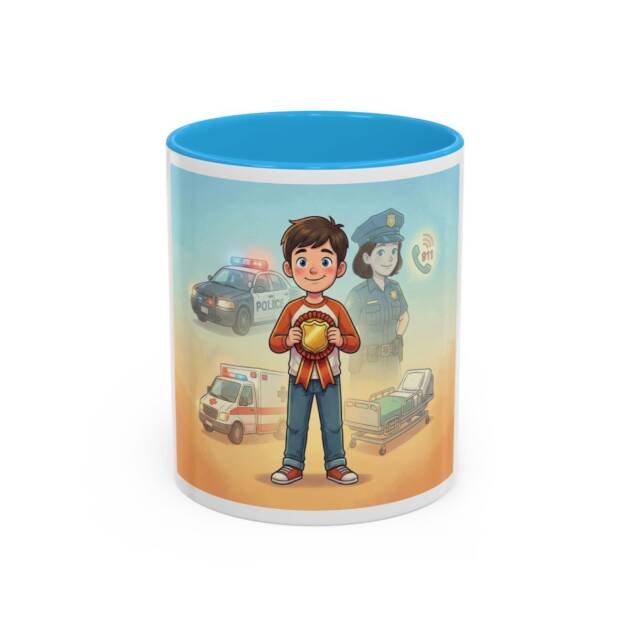 Hero Kid Police Tribute Mug — Two-Tone Accent Coffee Cup (11oz/15oz)