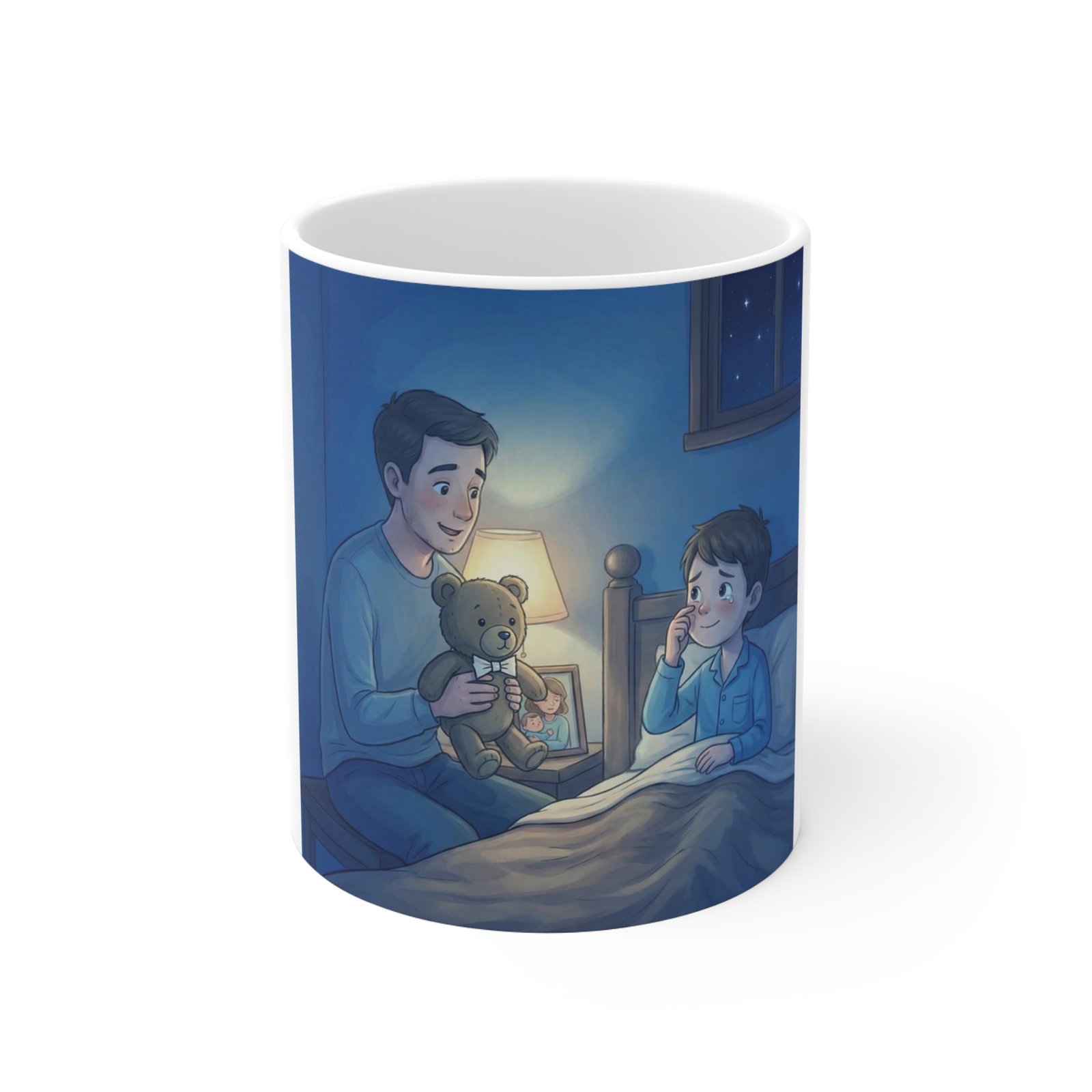 11oz Mug — Bedtime Story Dad and Son Illustration